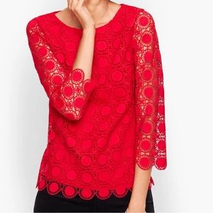 Talbots Red Medallion Three Quarter Sleeve Lace Top